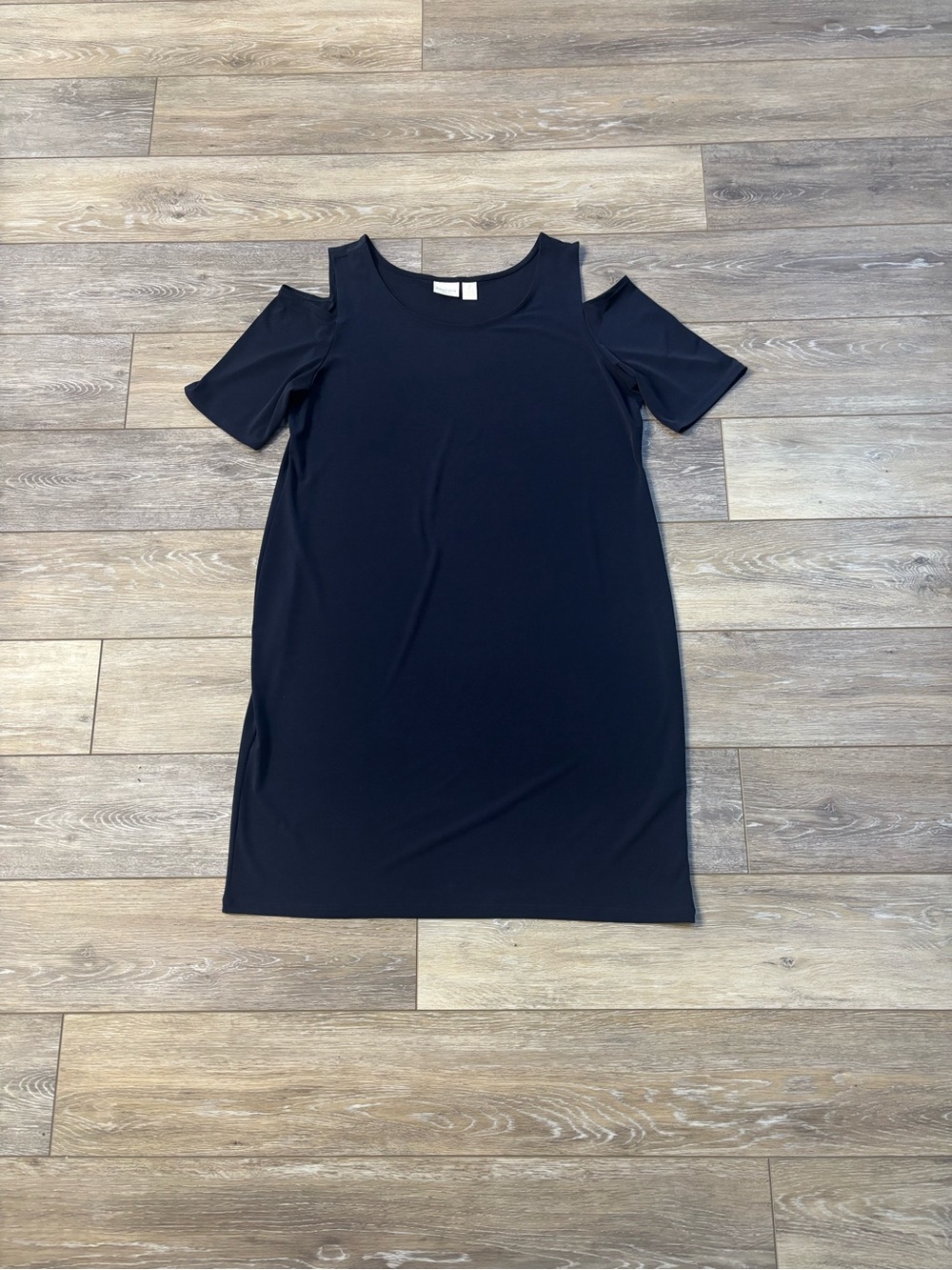 Chico’s Cold Shoulder Dress Sz 2 (L) Stretch Vacation Travel Party Date Night